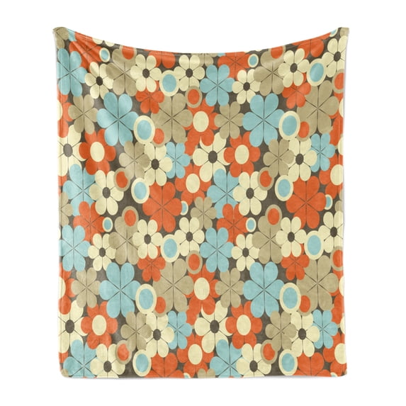 Floral Soft Flannel Fleece Throw Blanket, Retro Flower Pattern Simplistic Designed Petals Fragrance Essence Circle Theme, Cozy Plush for Indoor and Outdoor Use, 60" x 80", Multicolor, by Ambesonne