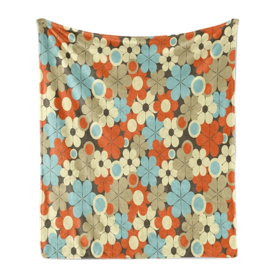 Floral Soft Flannel Fleece Throw Blanket, Retro Flower Pattern Simplistic Designed Petals Fragrance Essence Circle Theme, Cozy Plush for Indoor and Outdoor Use, 50" x 60", Multicolor, by Ambesonne