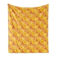 thumbnail image 1 of Floral Soft Flannel Fleece Throw Blanket, Retro Style Overview of Flower on a Spotted Grunge Background, Cozy Plush for Indoor and Outdoor Use, 50" x 60", Yellow Pale Peach, by Ambesonne, 1 of 5