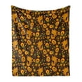 thumbnail image 1 of Floral Soft Flannel Fleece Throw Blanket, Rhythmic Eastern Style Motif Vivid Folk Art Illustration Print, Cozy Plush for Indoor and Outdoor Use, 70" x 90", Black Orange, by Ambesonne, 1 of 5