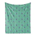 thumbnail image 1 of Floral Soft Flannel Fleece Throw Blanket, Rhythmic Oriental Flowers Tulips Ottoman Style Pattern, Cozy Plush for Indoor and Outdoor Use, 50" x 70", Sea Green Purple, by Ambesonne, 1 of 5