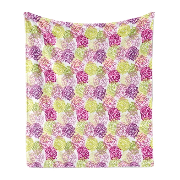 Floral Soft Flannel Fleece Throw Blanket, Romance Elements Natural Scene Floral Vintage Abstract Colorful Design, Cozy Plush for Indoor and Outdoor Use, 50" x 70", Magenta Violet Green, by Ambesonne
