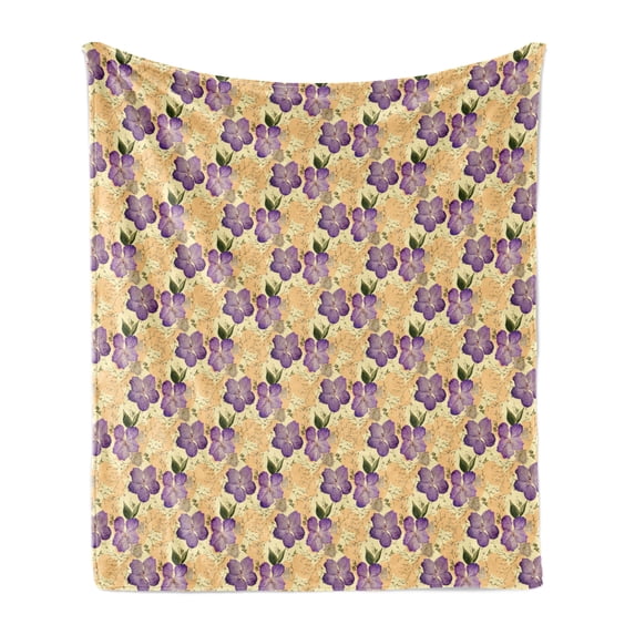Floral Soft Flannel Fleece Throw Blanket, Romantic Purple Orchids with Tiny Wild Flowers Pointilistic Brush Stroked Design, Cozy Plush for Indoor and Outdoor Use, 70" x 90", Multicolor, by Ambesonne