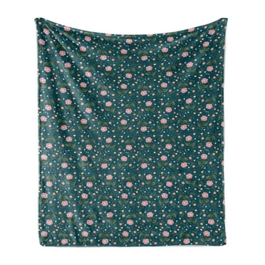 Floral Soft Flannel Fleece Throw Blanket, Romantic Spring Nature Pattern with Roses and Forget Me Not Flowers Style, Cozy Plush for Indoor and Outdoor Use, 50" x 60", Multicolor, by Ambesonne