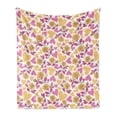 thumbnail image 1 of Floral Soft Flannel Fleece Throw Blanket, Romantic Style Bicolor Hearts and Blooming Roses Valentine's Day, Cozy Plush for Indoor and Outdoor Use, 50" x 60", Mustard Pink, by Ambesonne, 1 of 6