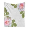 thumbnail image 1 of Floral Soft Flannel Fleece Throw Blanket, Romantic Theme of Roses and Leaves Symbolizing Love Passion, Cozy Plush for Indoor and Outdoor Use, 70" x 90", Coral Pale Olive Green, by Ambesonne, 1 of 5