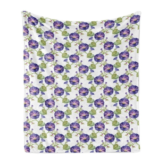 Floral Soft Flannel Fleece Throw Blanket, Romantic Vintage Style Soft Watercolor Garden Concept Purple Gramophone Orchids, Cozy Plush for Indoor and Outdoor Use, 50" x 70", Multicolor, by Ambesonne