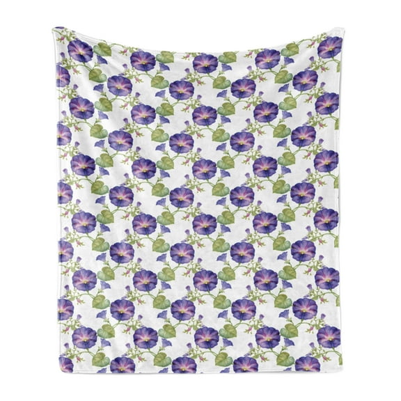 Floral Soft Flannel Fleece Throw Blanket, Romantic Vintage Style Soft Watercolor Garden Concept Purple Gramophone Orchids, Cozy Plush for Indoor and Outdoor Use, 50" x 70", Multicolor, by Ambesonne