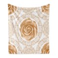 thumbnail image 1 of Floral Soft Flannel Fleece Throw Blanket, Rose Florets with Classic Graphic Lace Feminine Retro Oriental Motif, Cozy Plush for Indoor and Outdoor Use, 50" x 60", Sand Brown White, by Ambesonne, 1 of 5