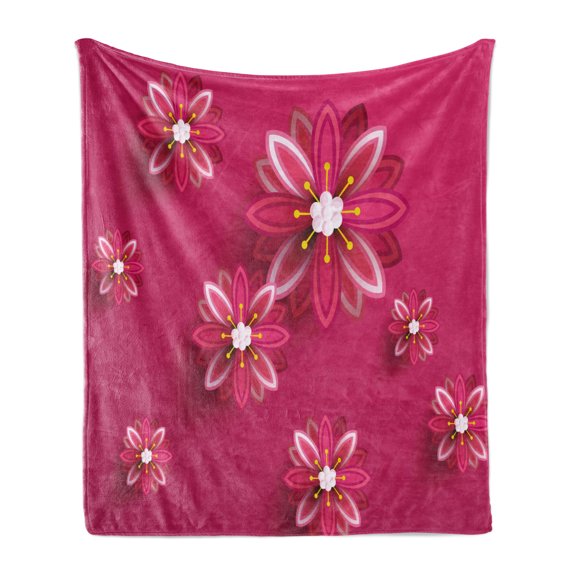 Floral Soft Flannel Fleece Throw Blanket, Sakura Tree Flowers Ornament Design Traditional Spring Seasonal Pattern, Cozy Plush for Indoor and Outdoor Use, 60" x 80", Pink, by Ambesonne