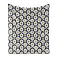 thumbnail image 1 of Floral Soft Flannel Fleece Throw Blanket, Scandinavian Style Eight-Petal Flower Vertical Alignment, Cozy Plush for Indoor and Outdoor Use, 60" x 80", Indigo Multicolor, by Ambesonne, 1 of 6