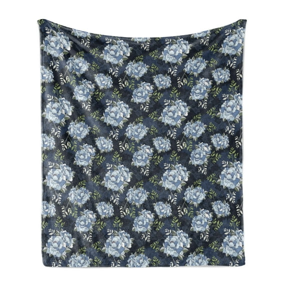 Floral Soft Flannel Fleece Throw Blanket, Shabby Form Classic Peony Petal Blossom Beauty Feminine Vintage Motif, Cozy Plush for Indoor and Outdoor Use, 50" x 70", Pistachio Green Blue, by Ambesonne