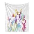 thumbnail image 1 of Floral Soft Flannel Fleece Throw Blanket, Silhouette Look Color Change Floral Modern Watercolor Prairie Spring Look, Cozy Plush for Indoor and Outdoor Use, 70" x 90", Multicolor, by Ambesonne, 1 of 5