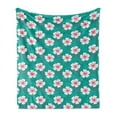 thumbnail image 1 of Floral Soft Flannel Fleece Throw Blanket, Simplistic Garden Flower Motifs Pale Silhouettes and Outlines, Cozy Plush for Indoor and Outdoor Use, 70" x 90", Baby Pink Turquoise, by Ambesonne, 1 of 6