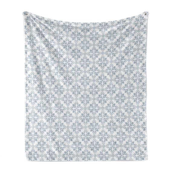 Floral Soft Flannel Fleece Throw Blanket, Simplistic Retro Interconnected Flowers on Plain Backdrop Pattern, Cozy Plush for Indoor and Outdoor Use, 60" x 80", White Pale Purpleblue, by Ambesonne