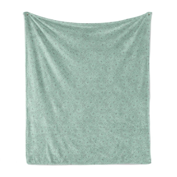 Floral Soft Flannel Fleece Throw Blanket, Spring Season Themed Vintage Pattern with Flower Petals Blossom, Cozy Plush for Indoor and Outdoor Use, 60" x 80", Almond Green and Taupe Grey, by Ambesonne