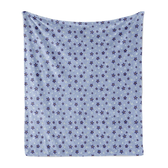 Floral Soft Flannel Fleece Throw Blanket, Spring Time Blossoms Daisies and Polka Dots, Cozy Plush for Indoor and Outdoor Use, 50" x 60", Ceil Blue Indigo, by Ambesonne