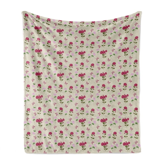 Floral Soft Flannel Fleece Throw Blanket, Spring Time Flowers Spread Bouquet on Pastel Tone Backdrop Pattern, Cozy Plush for Indoor and Outdoor Use, 60" x 80", Grey Yellow Multicolor, by Ambesonne