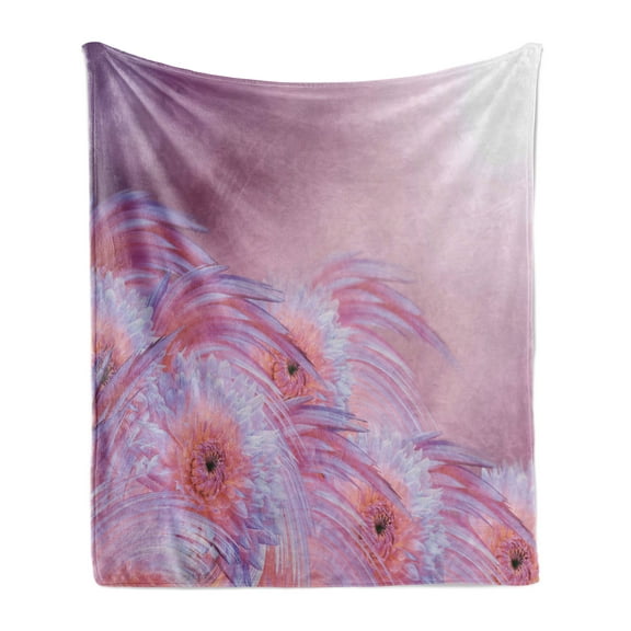 Floral Soft Flannel Fleece Throw Blanket, Sunny Hazy Dahlia Flower Background Nature Essence Fragrance Beauty Image, Cozy Plush for Indoor and Outdoor Use, 50" x 60", Baby Pink Lavender, by Ambesonne