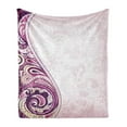 thumbnail image 1 of Floral Soft Flannel Fleece Throw Blanket, Swirled Curved Petals Motif Oriental Design, Cozy Plush for Indoor and Outdoor Use, 70" x 90", Pale Pink Fuchsia Plum, by Ambesonne, 1 of 6
