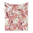 thumbnail image 1 of Floral Soft Flannel Fleece Throw Blanket, Swirled Florets in Pastel Tones Romantic Shabby Form Fragrance Pattern, Cozy Plush for Indoor and Outdoor Use, 60" x 80", Beige Coral Maroon, by Ambesonne, 1 of 6
