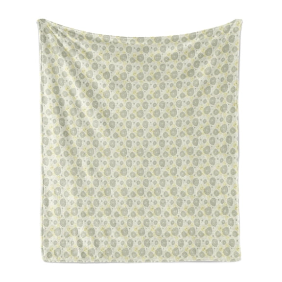 Floral Soft Flannel Fleece Throw Blanket, Thriving Spring Garden Design with Sketch Flowers Seasonal Flowers, Cozy Plush for Indoor and Outdoor Use, 50" x 70", Off White Yellow, by Ambesonne