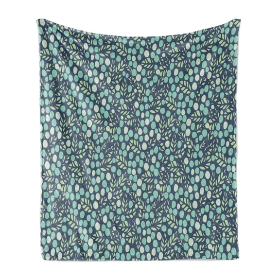 Floral Soft Flannel Fleece Throw Blanket, Tiny Round Bloom and Leaf Nature, Cozy Plush for Indoor and Outdoor Use, 60" x 80", Indigo Seafoam, by Ambesonne