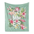thumbnail image 1 of Floral Soft Flannel Fleece Throw Blanket, Tropical Flower with Flamingos Retro Wedding Romance Petals Graphic Artwork, Cozy Plush for Indoor and Outdoor Use, 50" x 60", Mint Green Pink, by Ambesonne, 1 of 5