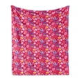 thumbnail image 1 of Floral Soft Flannel Fleece Throw Blanket, Tropical Illustration of Vibrant Flowers Palm Leaves and Other Plantation, Cozy Plush for Indoor and Outdoor Use, 50" x 70", Magenta Multicolor, by Ambesonne, 1 of 5