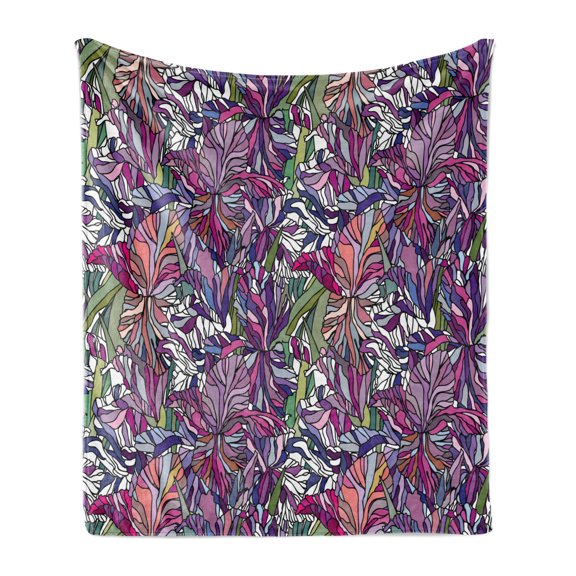 Floral Soft Flannel Fleece Throw Blanket, Tropical Jungle Rainforest Abstraction Narcissus Iris Vintage Style Nature, Cozy Plush for Indoor and Outdoor Use, 50" x 60", Multicolor, by Ambesonne