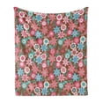 thumbnail image 1 of Floral Soft Flannel Fleece Throw Blanket, Vibrant Bunch of Various Flower Petals Florets Shabby Form Illustration, Cozy Plush for Indoor and Outdoor Use, 70" x 90", Pink Brown and Teal, by Ambesonne, 1 of 5