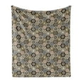 thumbnail image 1 of Floral Soft Flannel Fleece Throw Blanket, Victorian Damask Baroque Hexagon Rococo Interlocking Abstract Design, Cozy Plush for Indoor and Outdoor Use, 60" x 80", Pale Coffee Warm Taupe, by Ambesonne, 1 of 6