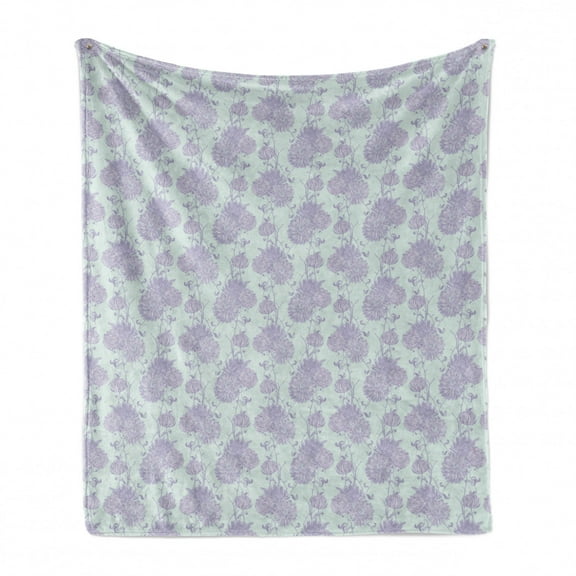 Floral Soft Flannel Fleece Throw Blanket, Victorian Style Delicate Flowers Pattern in Pastel Tones, Cozy Plush for Indoor and Outdoor Use, 50" x 70", Cadet Blue Mauve, by Ambesonne