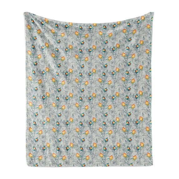 Floral Soft Flannel Fleece Throw Blanket, Victorian Style Inspired Rose Flower Silhouettes and Colorful Dots, Cozy Plush for Indoor and Outdoor Use, 60" x 80", Pale Taupe and Multicolor, by Ambesonne