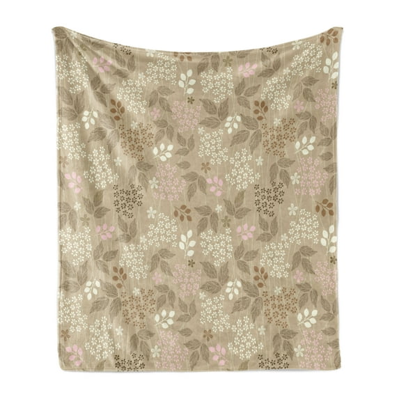 Floral Soft Flannel Fleece Throw Blanket, Vintage Leaves Daisy Silhouettes Ornate Environment Elements Romantic Pattern, Cozy Plush for Indoor and Outdoor Use, 50" x 70", Tan Pink Cream, by Ambesonne
