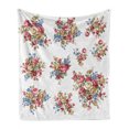 thumbnail image 1 of Floral Soft Flannel Fleece Throw Blanket, Vintage Rose Flower Bouquets Romance Love Wedding Themed Nostalgic Image, Cozy Plush for Indoor and Outdoor Use, 50" x 70", Dark Coral Blue Tan, by Ambesonne, 1 of 6