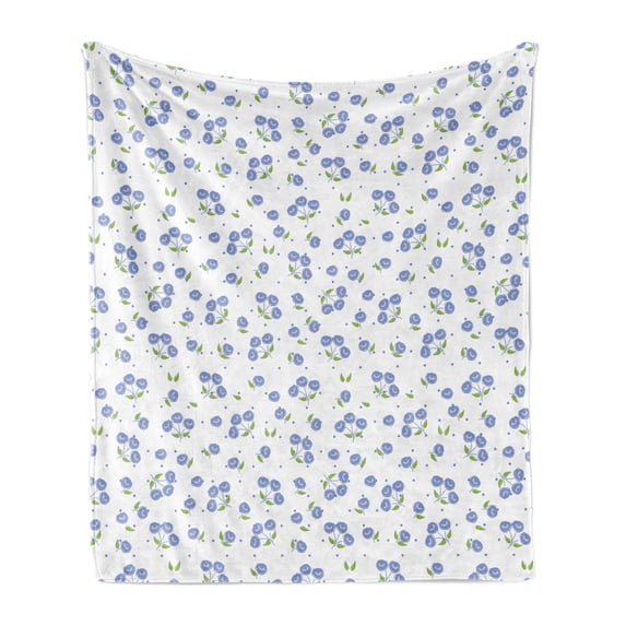 Floral Soft Flannel Fleece Throw Blanket, Vintage Rose Flowers Bouquets Spring Season Theme Dots Green Leaves, Cozy Plush for Indoor and Outdoor Use, 70" x 90", Violet Blue Green White, by Ambesonne