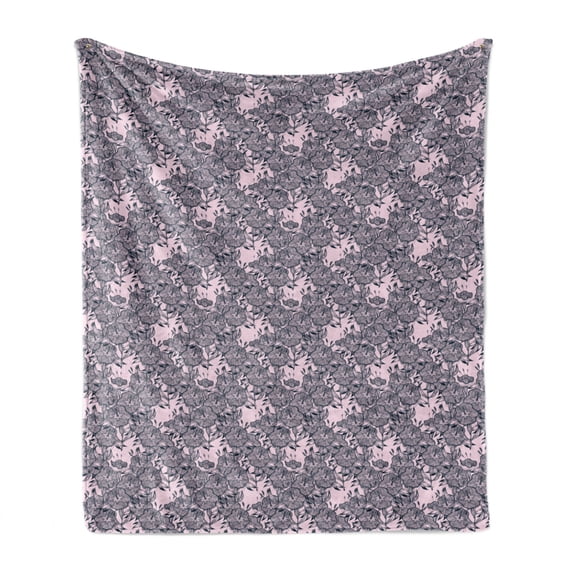 Floral Soft Flannel Fleece Throw Blanket, Vintage Style Bindweed Flower Bells Natural and Scented Elements, Cozy Plush for Indoor and Outdoor Use, 70" x 90", Petrol Blue Mauve, by Ambesonne