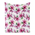 thumbnail image 1 of Floral Soft Flannel Fleece Throw Blanket, Vivid Cherry Blossom Sakura Petals Botany Essence Watercolor Artwork, Cozy Plush for Indoor and Outdoor Use, 60" x 80", Fuchsia Yellow, by Ambesonne, 1 of 5
