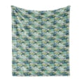 thumbnail image 1 of Floral Soft Flannel Fleece Throw Blanket, Water Lily Flowers and Leaves on Wetland Themed Background Colored in Cold Tones, Cozy Plush for Indoor and Outdoor Use, 70" x 90", Multicolor, by Ambesonne, 1 of 5