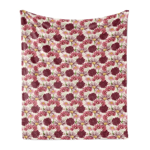 Floral Soft Flannel Fleece Throw Blanket, Watercolor Image of Wild Meadow Flowers in Repetitive Pattern, Cozy Plush for Indoor and Outdoor Use, 70" x 90", Pale Eggshell Multicolor, by Ambesonne
