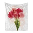 thumbnail image 1 of Floral Soft Flannel Fleece Throw Blanket, Watercolor Painting Bouquet of Tulip Flower Botanical Romantic Print, Cozy Plush for Indoor and Outdoor Use, 60" x 80", Pink Coral Green, by Ambesonne, 1 of 6