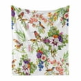 thumbnail image 1 of Floral Soft Flannel Fleece Throw Blanket, Watercolor Wild Exotic Mockingbirds and Spring Flowers Branches Botanical Artwork, Cozy Plush for Indoor and Outdoor Use, 50" x 70", Multicolor, by Ambesonne, 1 of 6