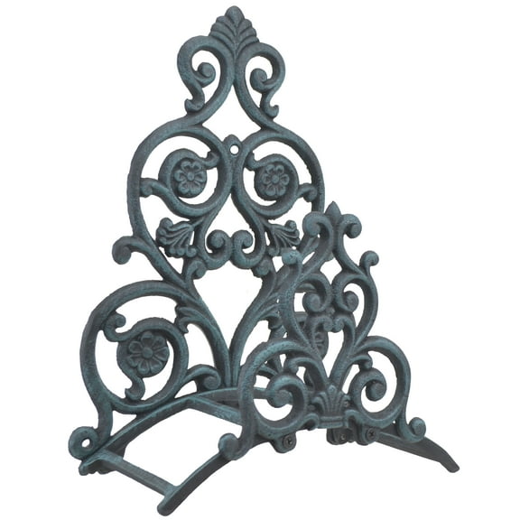 Floral & Spade Garden Hose Holder - Verdigris Cast Iron - 13.25" Tall