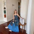 thumbnail image 1 of Floral Spaghetti Strap Dress, Flowy Western Style Long Dress for Travel, Party & Daily Wear, 1 of 4