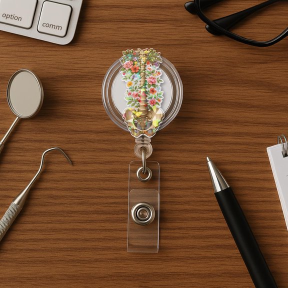 Floral Spine & Pelvis Badge Reel: Hologram Medical ID Holder