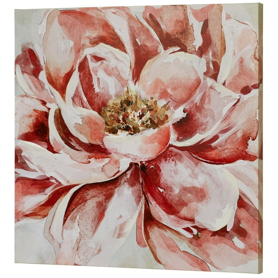 Floral Splendor Giclee Canvas Wall Art Claret Red, Colored Gel Embellishments, Blooming Flower, Museum Quality, Wood Frame, Floral wall art measures 32 inches square