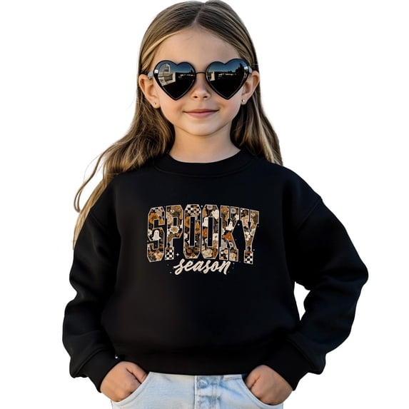 Floral Spooky Season Halloween Sweatshirt for Women, Teens & Kids Black Sweatshirt Youth Medium