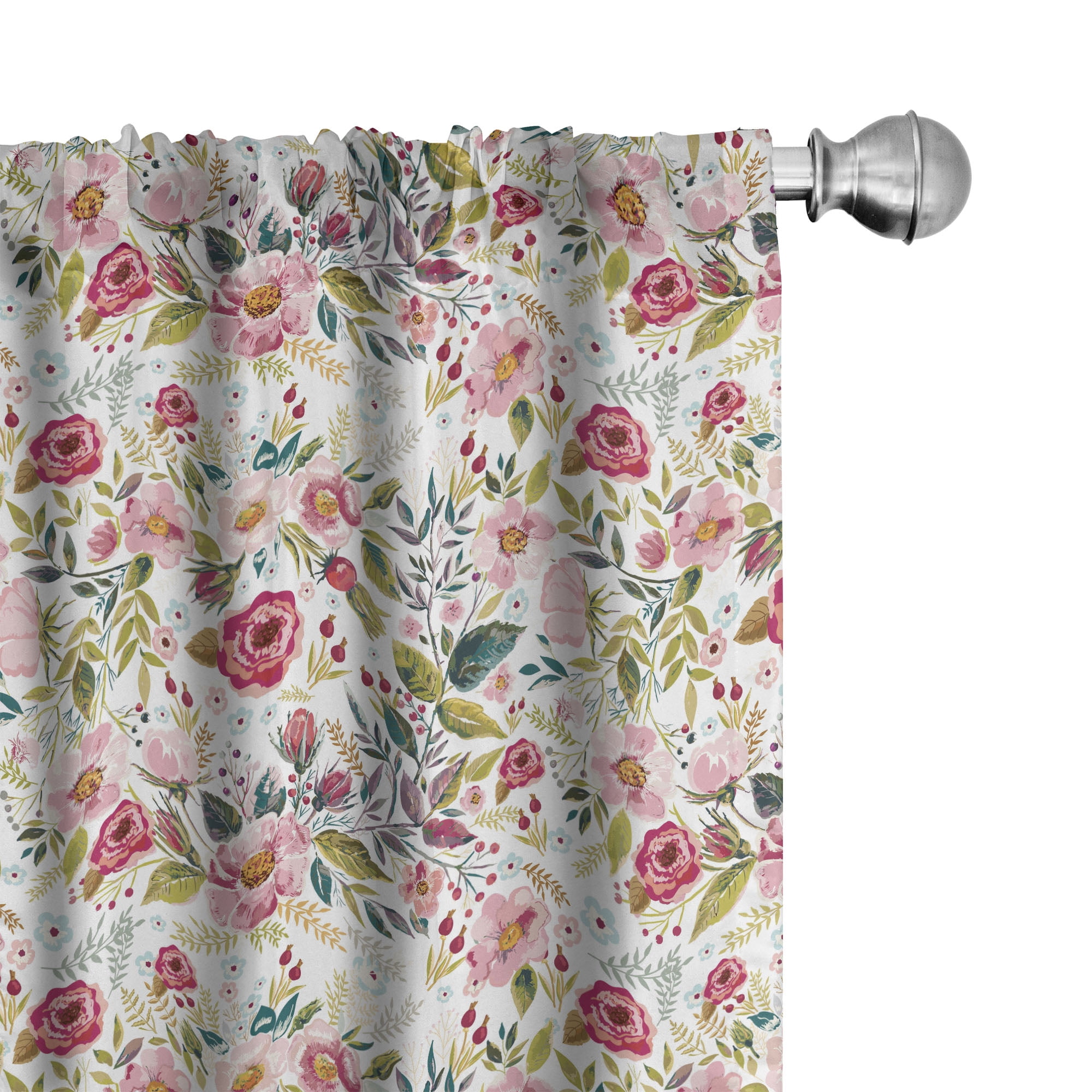 Floral Spring Curtains 2 Panel Set, Watercolor Effect Jumble Flowers ...