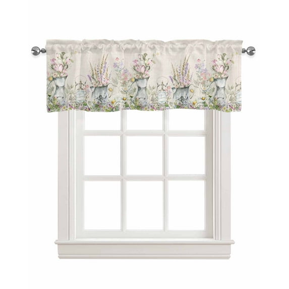 Floral Spring Linen Curtain Valance for Bedroom/Bathroom/Kitchen/Office/Living/Dining Room Window,Rustic Farmhouse Plant Botanical Vase Plant Rod Pocket Topper Decorative Cafe Drapes Panel 60"x18"